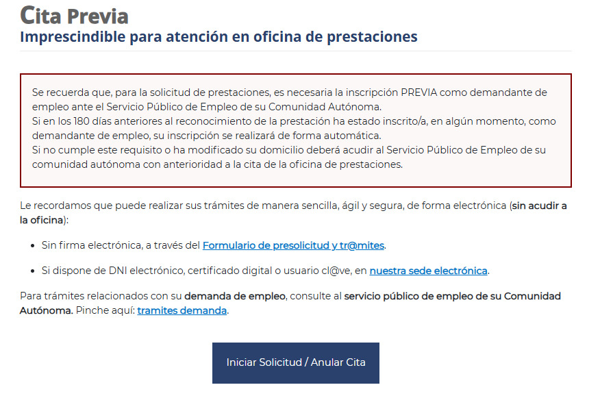 Iniciar el proceso de cancelación y/o solicitud de cita precia del SEPE