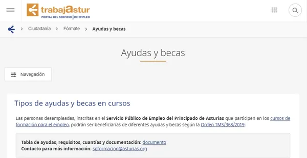 Búsqueda de cursos y formación en Asturias por medio de la plataforma web Trabajastur