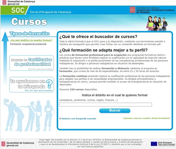 Buscador de cursos SOC para trabajadores y desempleados de la Generalitat de Catalunya