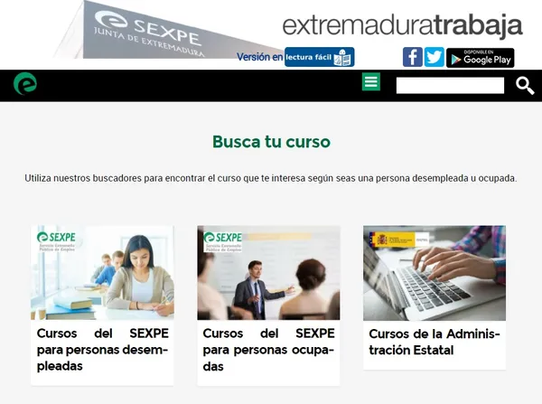 Pagina web que contiene todos los Cursos del SEXPE para los residentes en la comarca de Extremadura