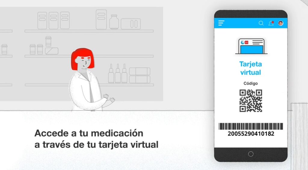 Tarjeta sanitaria Virtual mostrada a un farmacéutico para retirar los medicamentos recetados. 